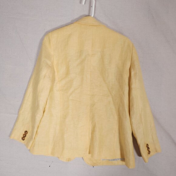 Talbots Womens Petite Linen Blazer 12P Yellow Lined Office Career Spring - Picture 2 of 15